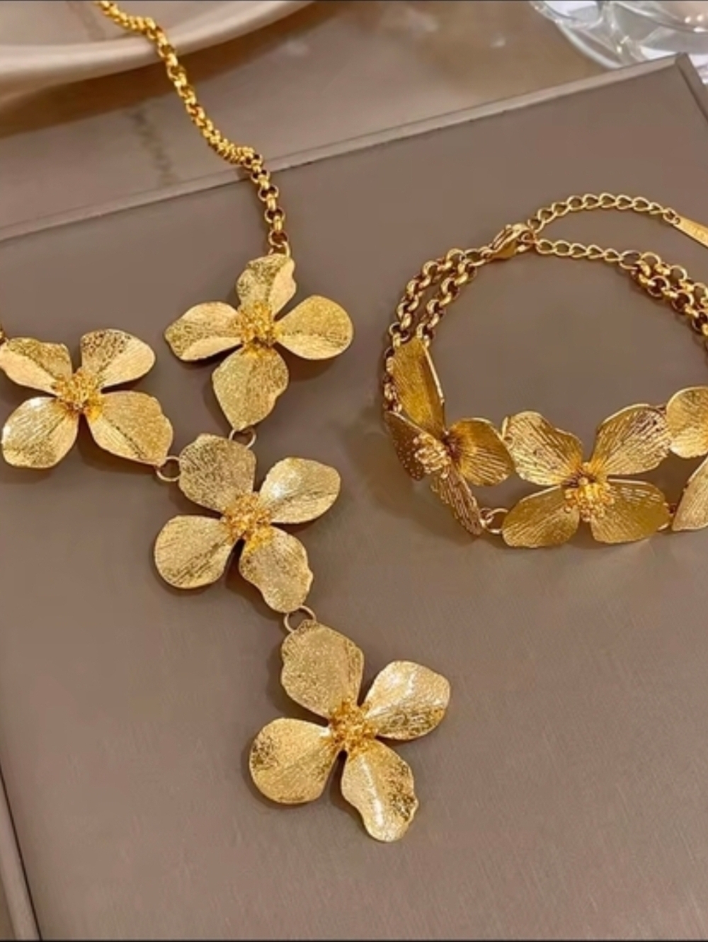 Textured Gold Floral Pendant Necklace - Picture 7 of 7